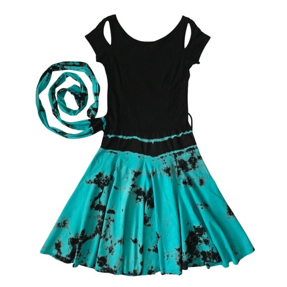 Vintage 90’s Punk Goth Whimsigoth Black Teal Dress Witch Sultry Fairy Rad - Picture 3 of 16